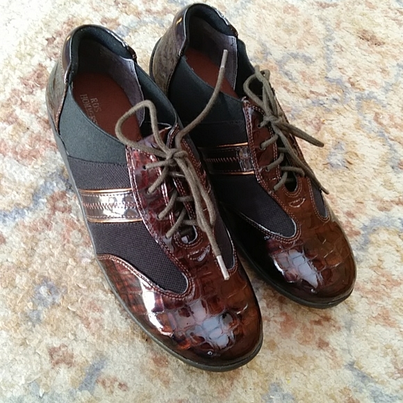 NWT Ros Hommerson Nancy Croc Patent Leather Bronze Shoe 8.5M Brown Black - Picture 8 of 16